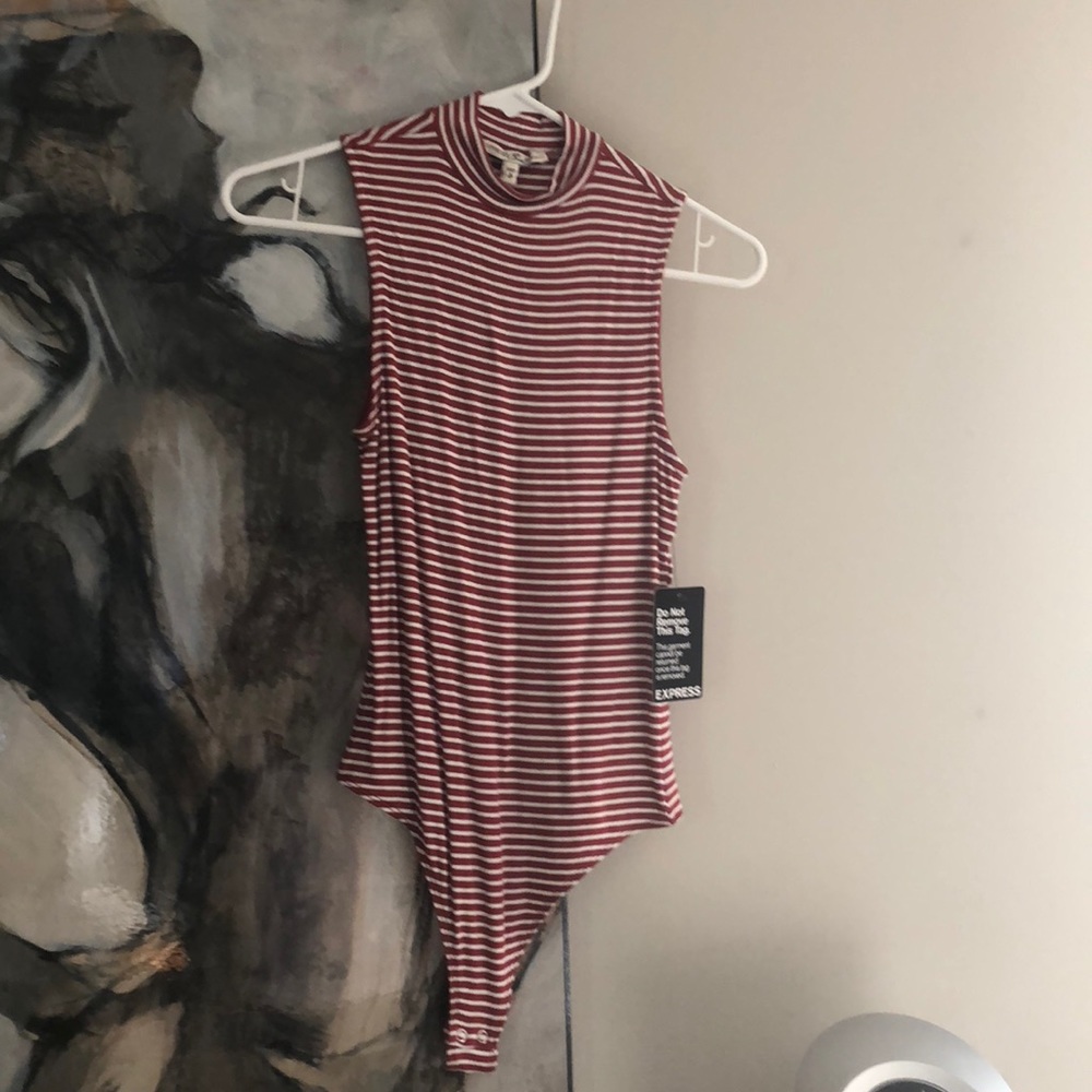 Burnt orange striped thong leotard
